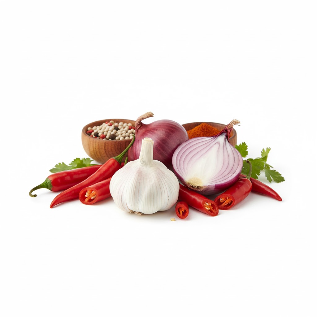 Hành, tỏi, ớt, gia vị