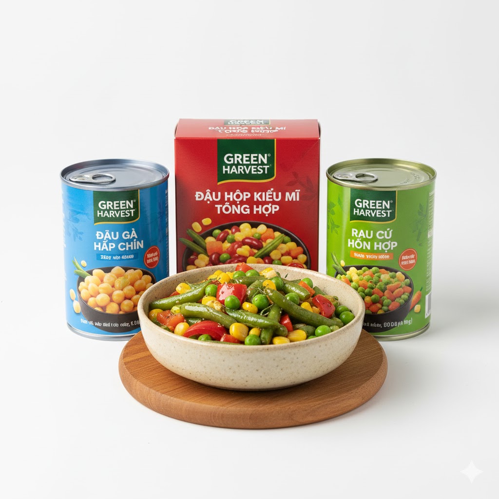 Rau, củ, đậu đóng hộp