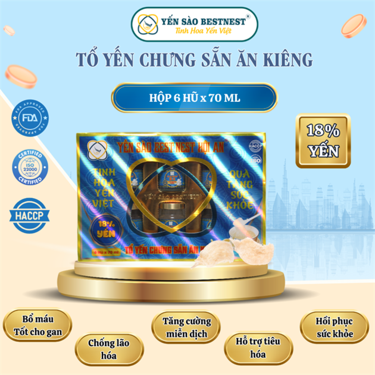 Hộp 6 hũ Tổ yến chưng sẵn BESTNEST HỘI AN 18% Ăn Kiêng