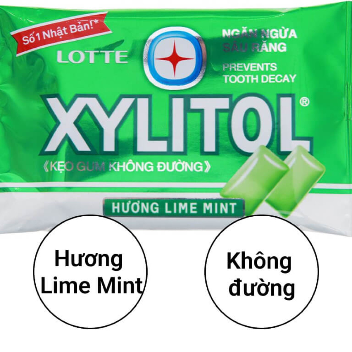 Kẹo gum không đường Lotte Xylitol hương Lime mint 11.6g