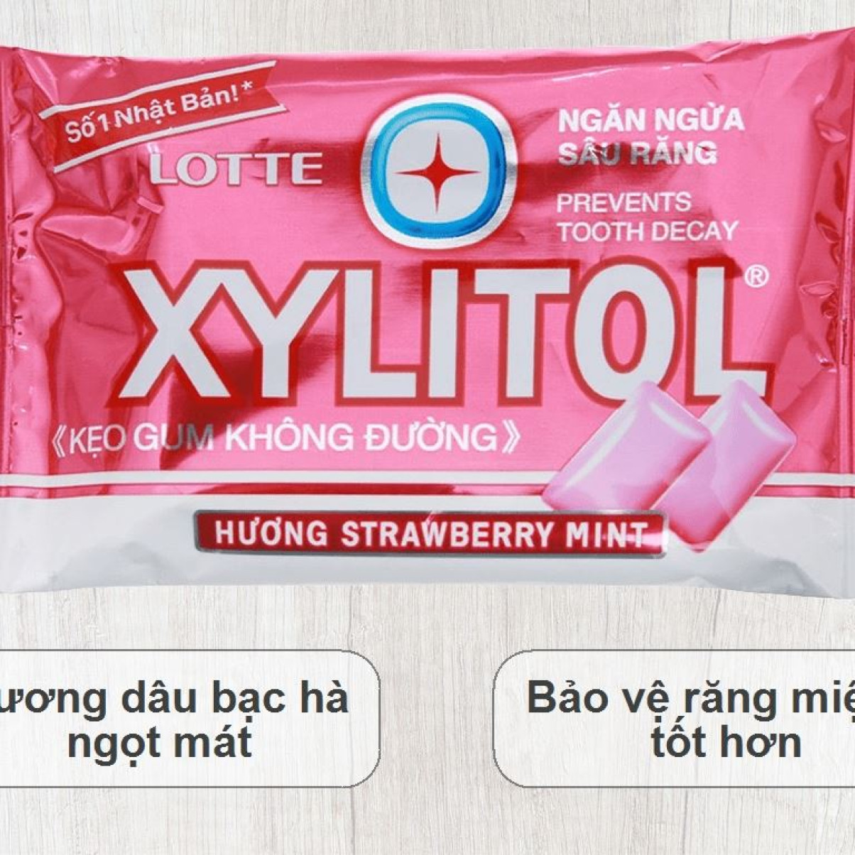 Kẹo gum không đường Lotte Xylitol hương Strawberry mint 11.6g
