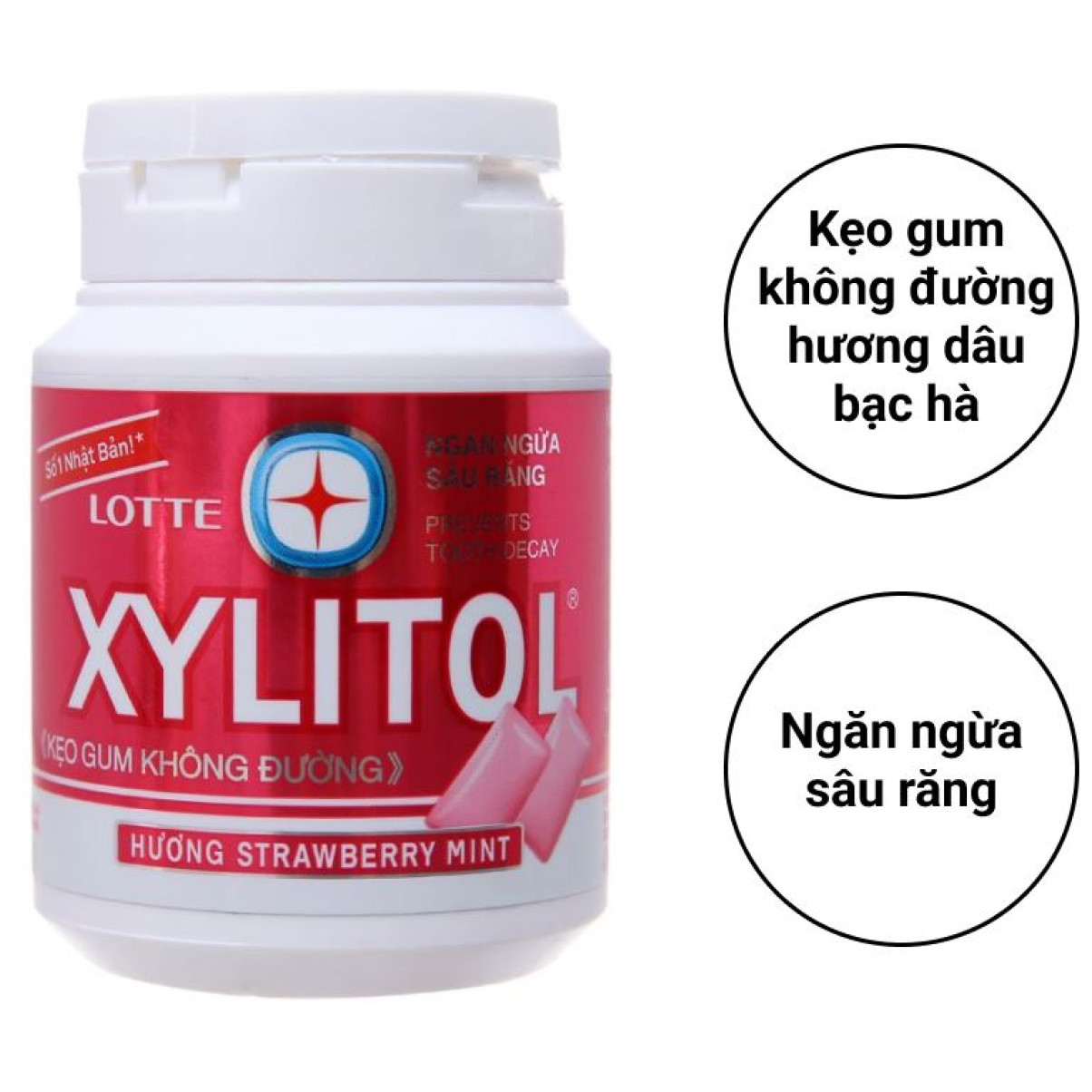 Kẹo gum không đường Lotte Xylitol hương Strawberry mint 55.1g