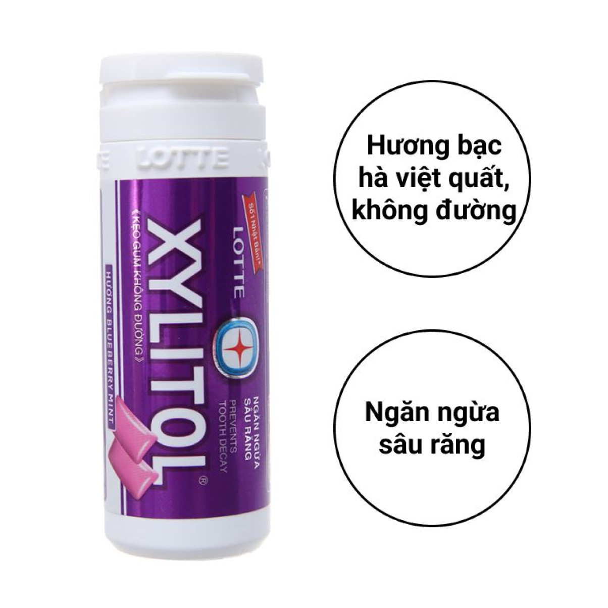 Kẹo gum không đường Lotte Xylitol hương Blueberry Mint 26.1g