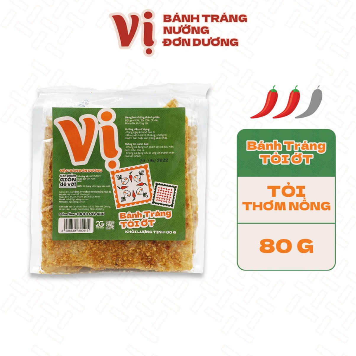 Bánh Tráng Tỏi Ớt Vị - Túi 80g