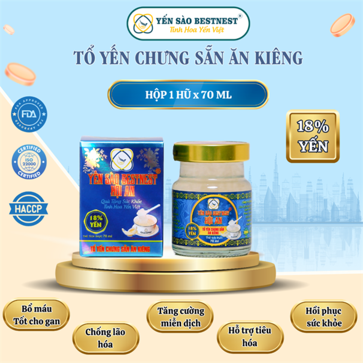 Hộp 1 hũ Tổ yến chưng sẵn BESTNEST HỘI AN 18% Ăn Kiêng