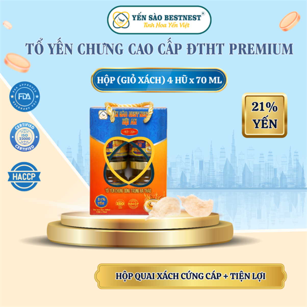 Hộp 4 hũ Yến Sào BESTNEST HỘI AN PREMIUM 21% Đông trùng hạ thảo