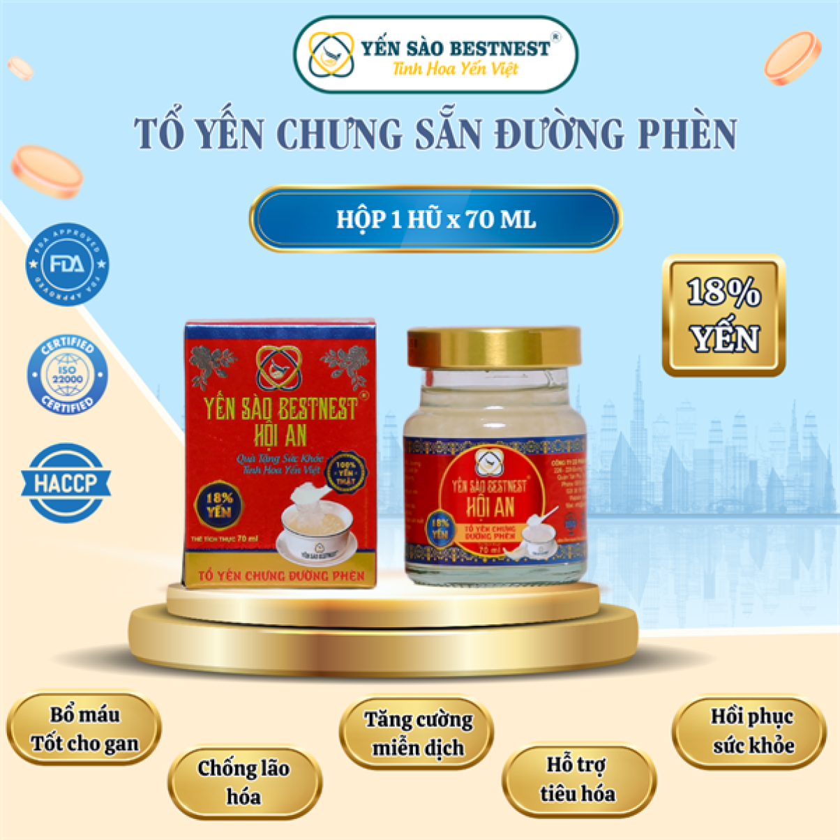 Hộp 1 hũ Tổ yến chưng sẵn BESTNEST HỘI AN 18% Đường Phèn