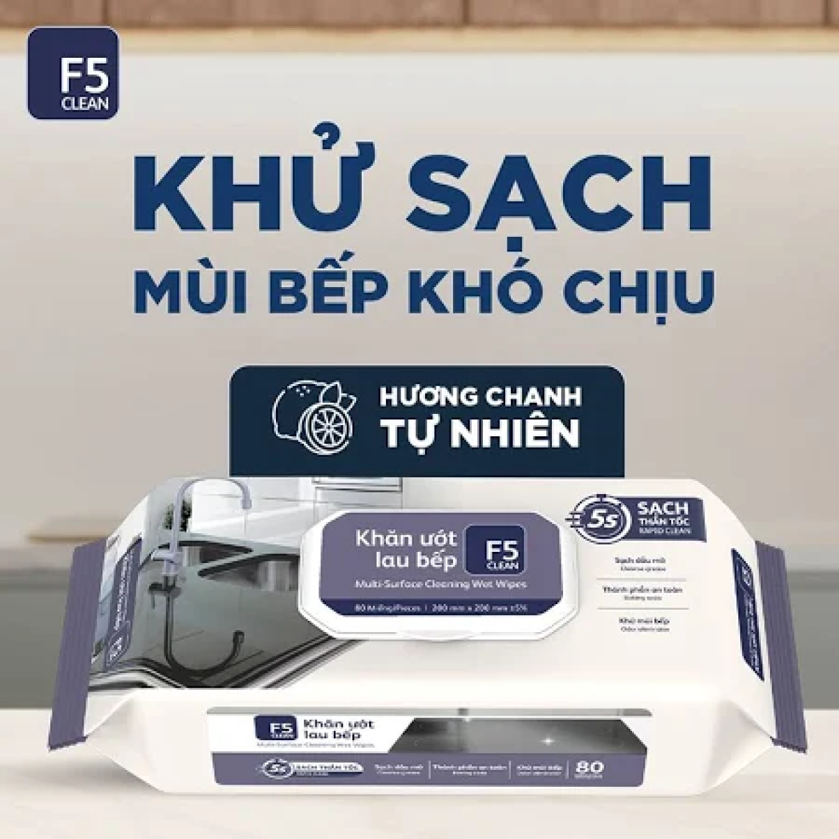 Khăn ướt lau bếp F5 clean 80 tờ