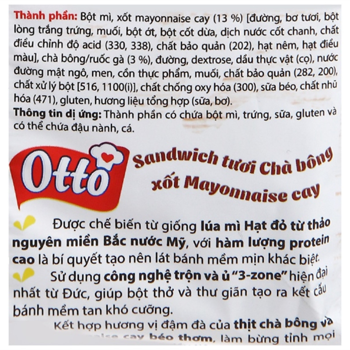 Bánh mì Otto Sandwich tươi chà bông xốt mayonaise cay 82.5g