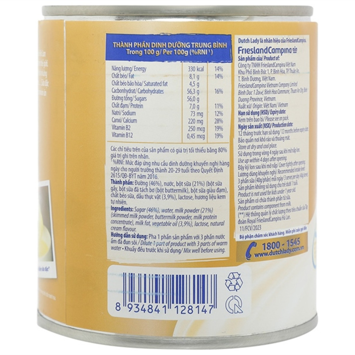 Sữa đặc Dutch Lady có đường 380g