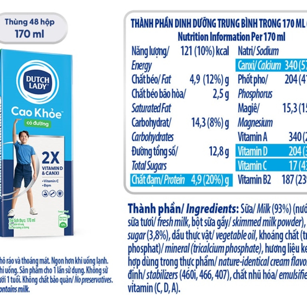 Sữa tươi halan Cao khỏe có đường 170ml