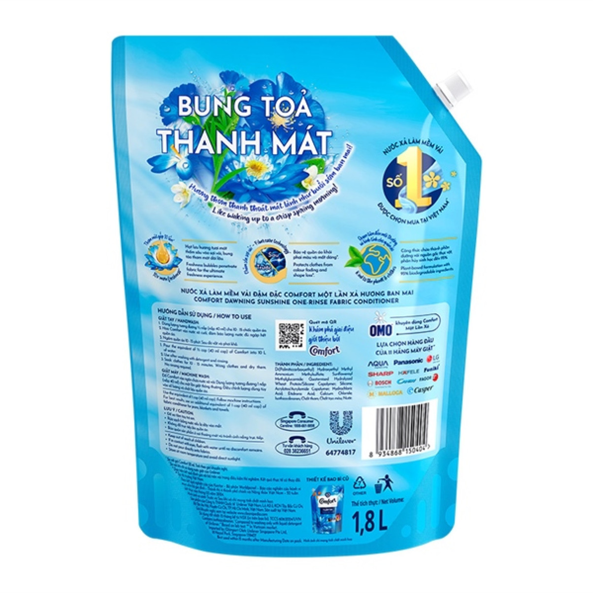 Nước Xả Comfort Đậm Đặc Hương Ban Mai 1.8L